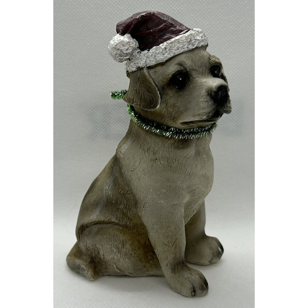 Santa Puppy Dog Pet Figurine Vintage Christmas Hat Tinsel Collar Cute Labrador?